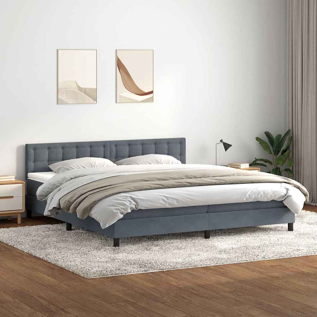 Boxspring met matras fluweel donkergrijs 180x210 cm – afbeelding 1