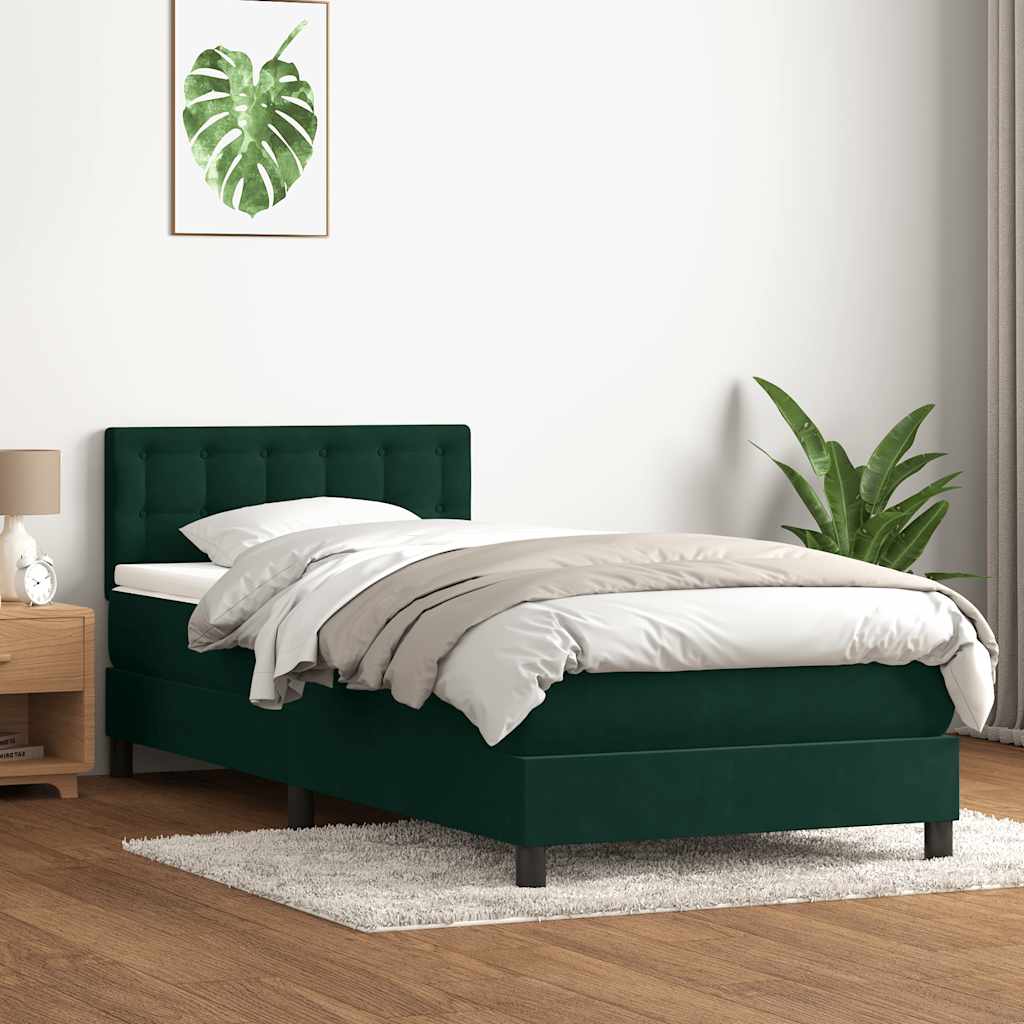 Boxspring met matras fluweel donkergroen 80x220 cm – afbeelding 1