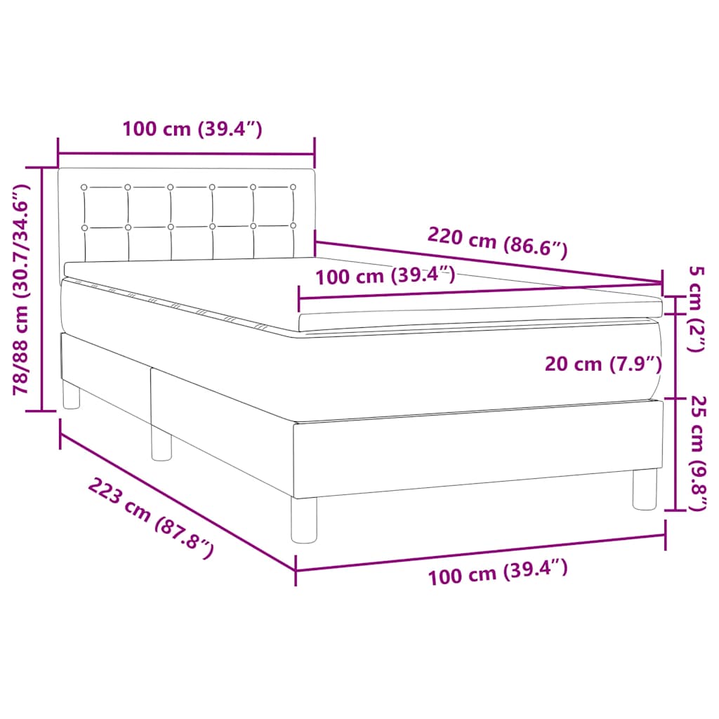 Boxspring met matras fluweel donkerblauw 100x220 cm – afbeelding 12