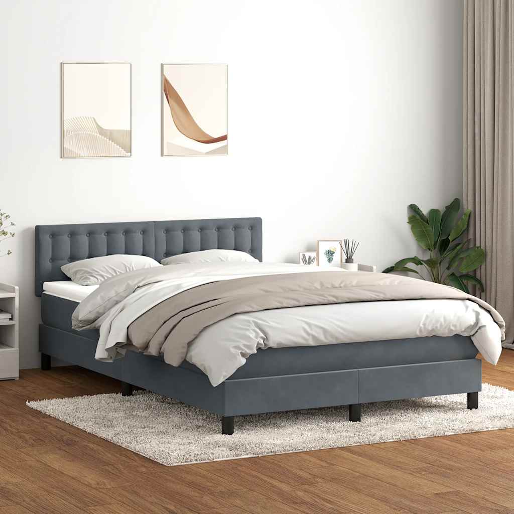 Boxspring met matras fluweel donkergrijs 160x220 cm – afbeelding 1