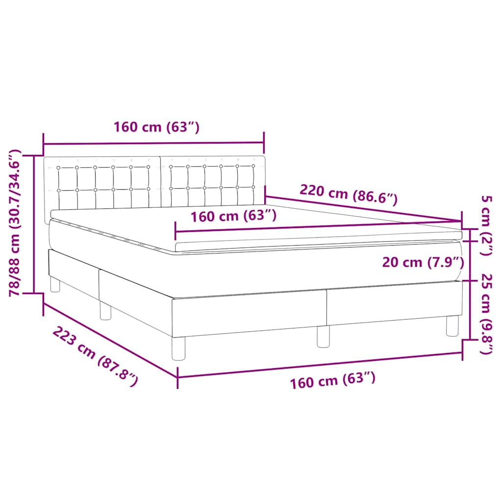 Boxspring met matras fluweel donkergrijs 160x220 cm – afbeelding 12