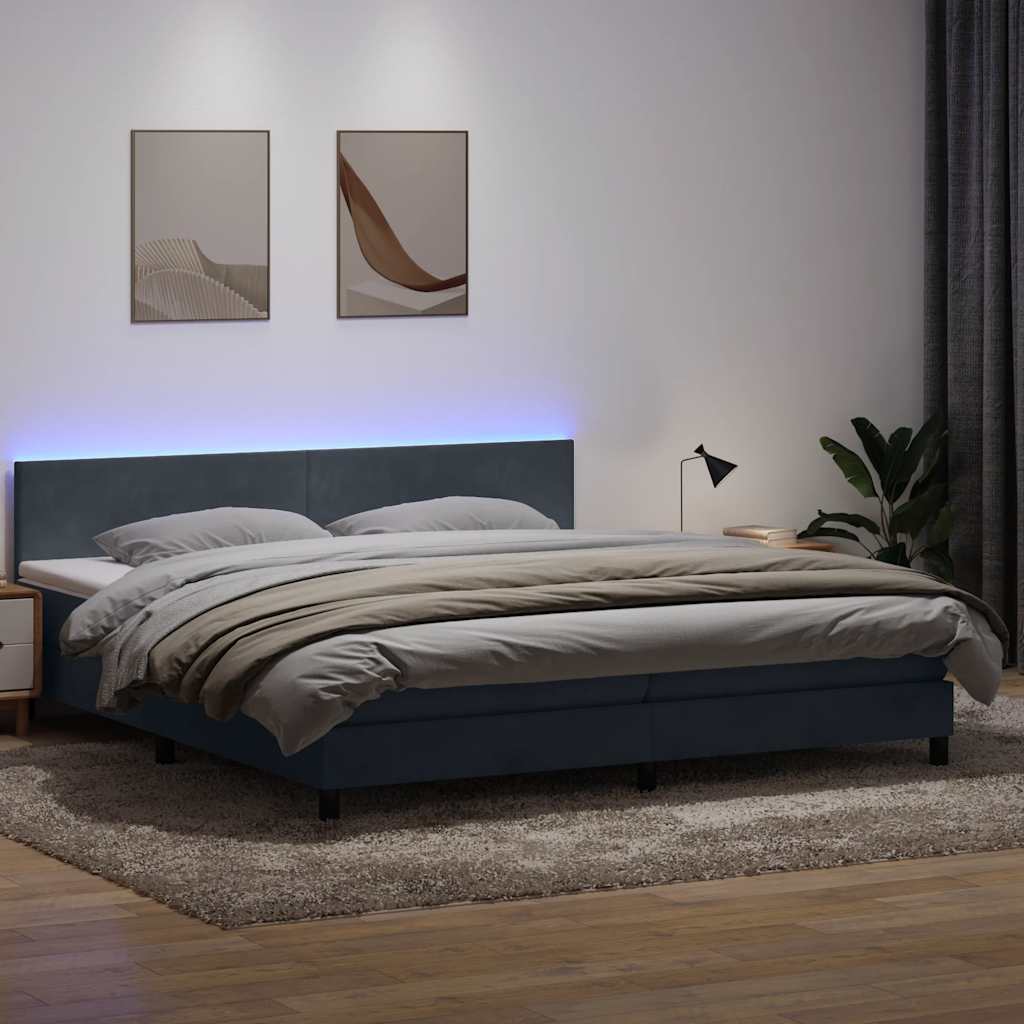 Boxspring met matras en LED fluweel donkergrijs 180x210 cm – afbeelding 1