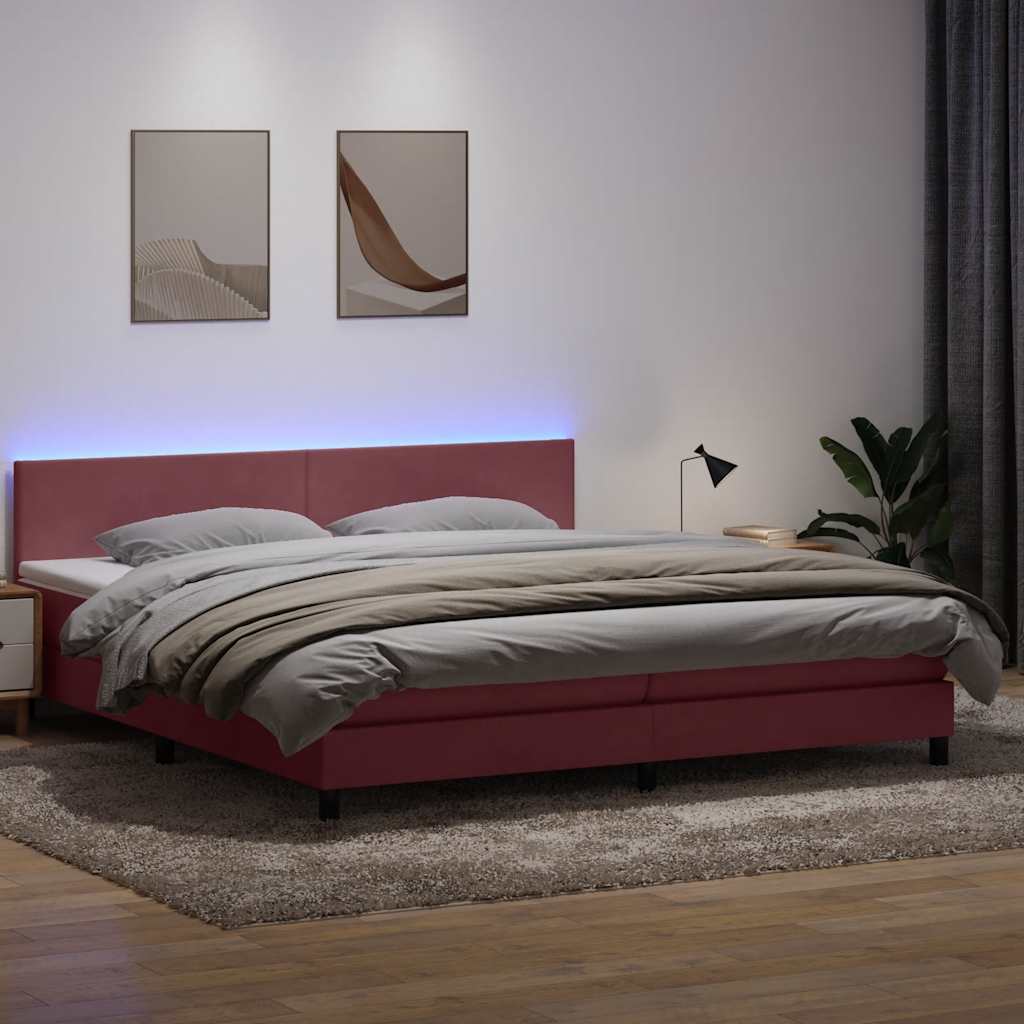 Boxspring met matras en LED fluweel roze 180x210 cm – afbeelding 1