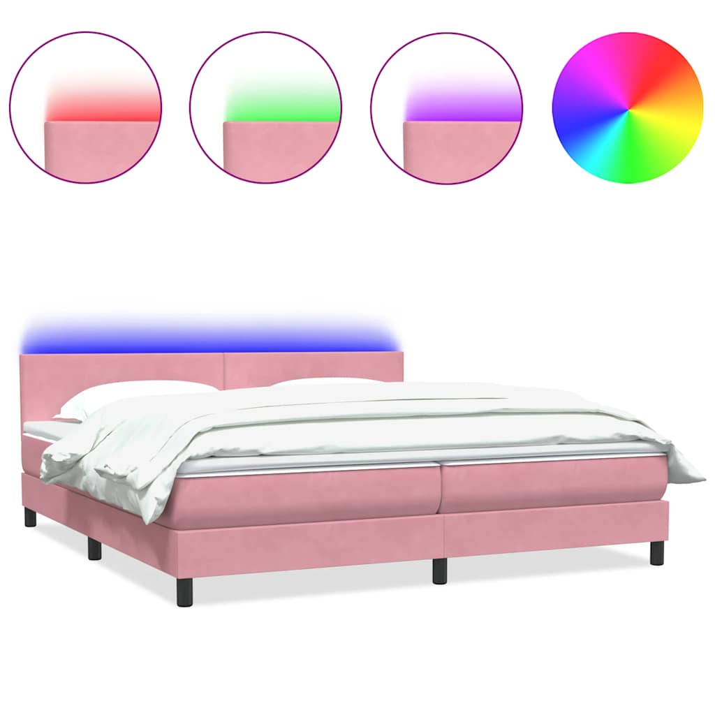 Boxspring met matras en LED fluweel roze 180x210 cm – afbeelding 2