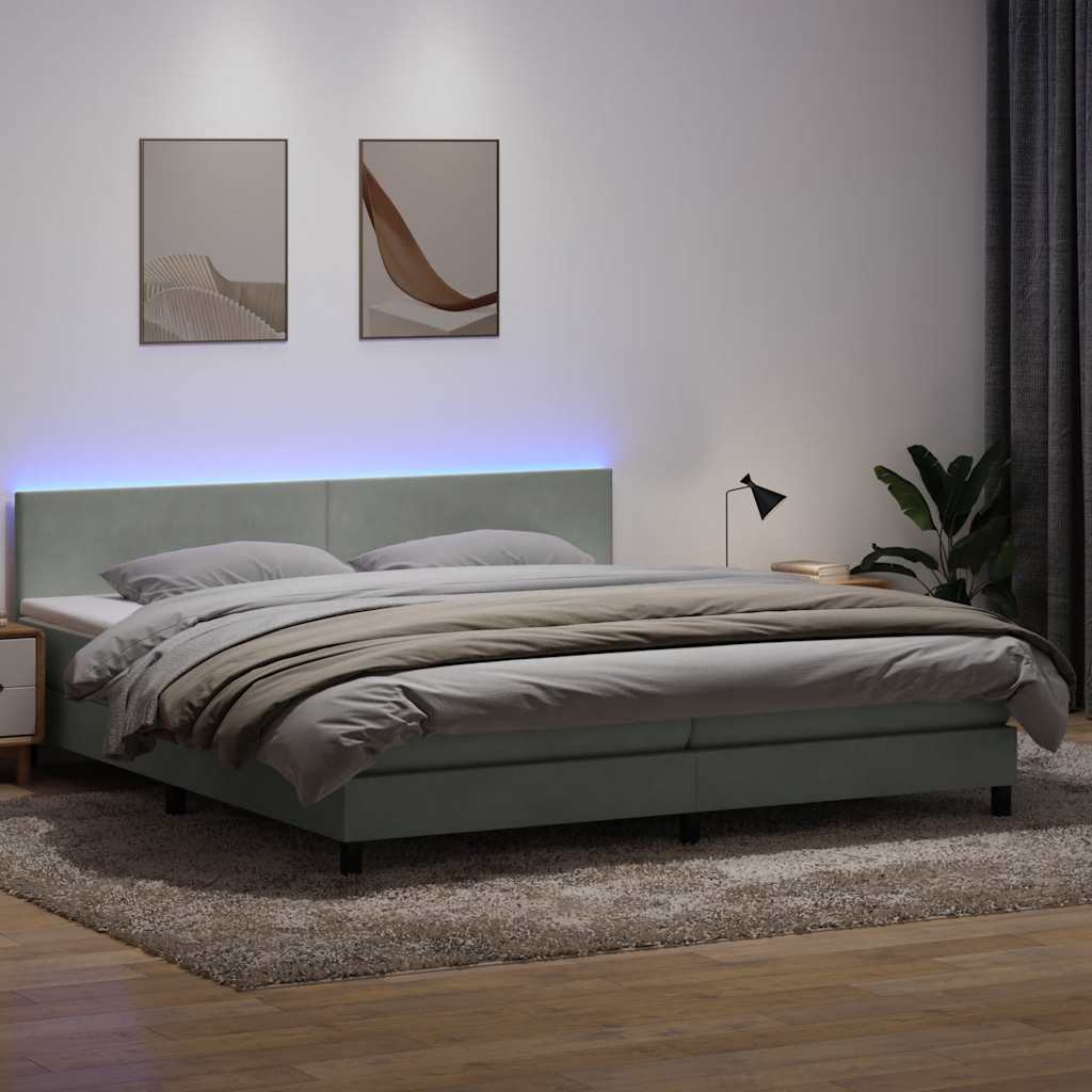 Boxspring met matras en LED fluweel lichtgrijs 200x210 cm – afbeelding 1