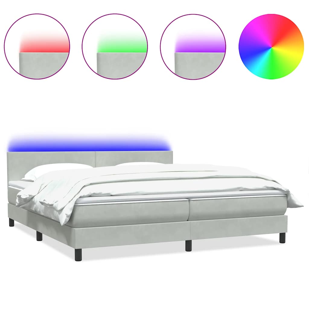 Boxspring met matras en LED fluweel lichtgrijs 200x210 cm – afbeelding 2