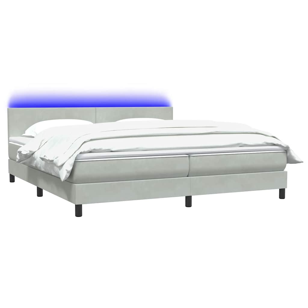 Boxspring met matras en LED fluweel lichtgrijs 200x210 cm – afbeelding 3