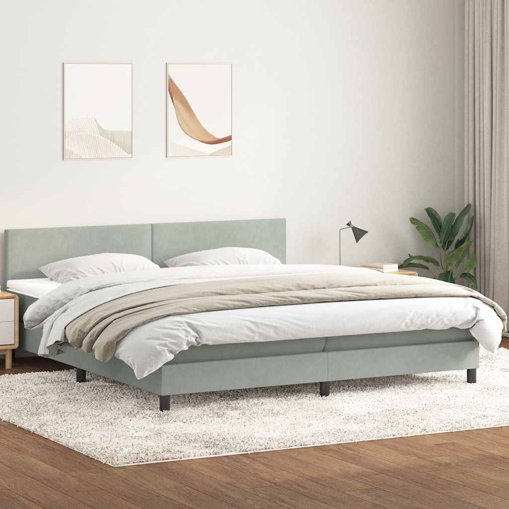 Boxspring met matras en LED fluweel lichtgrijs 200x210 cm – afbeelding 4