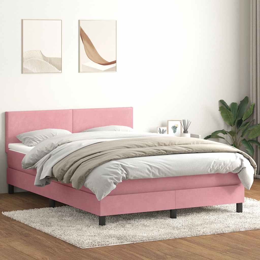 Boxspring met matras en LED fluweel roze 140x220 cm – afbeelding 1
