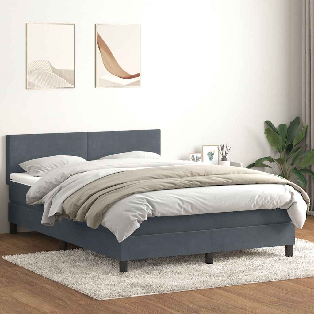 Boxspring met matras en LED fluweel donkergrijs 160x220 cm – afbeelding 1