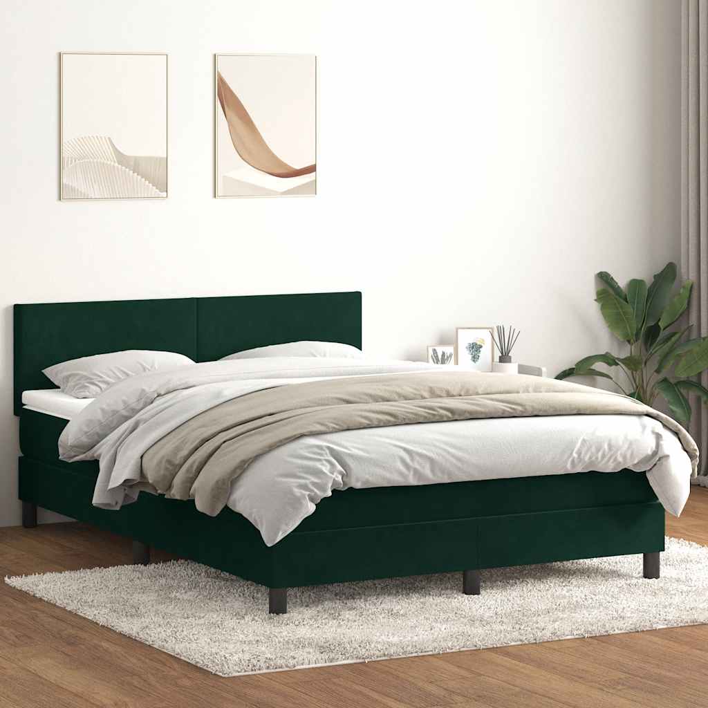 Boxspring met matras en LED fluweel donkergroen 160x220 cm – afbeelding 1