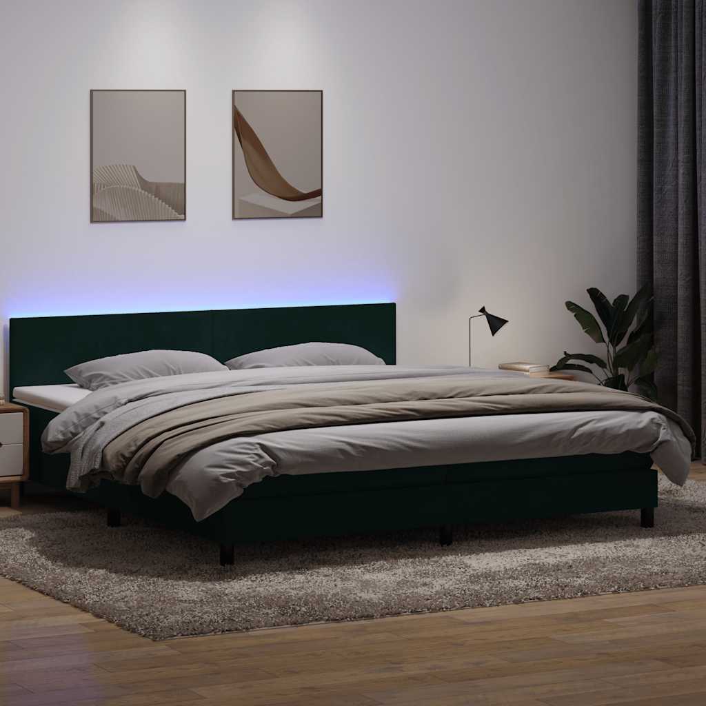 Boxspring met matras en LED fluweel donkergroen 200x220 cm – afbeelding 1