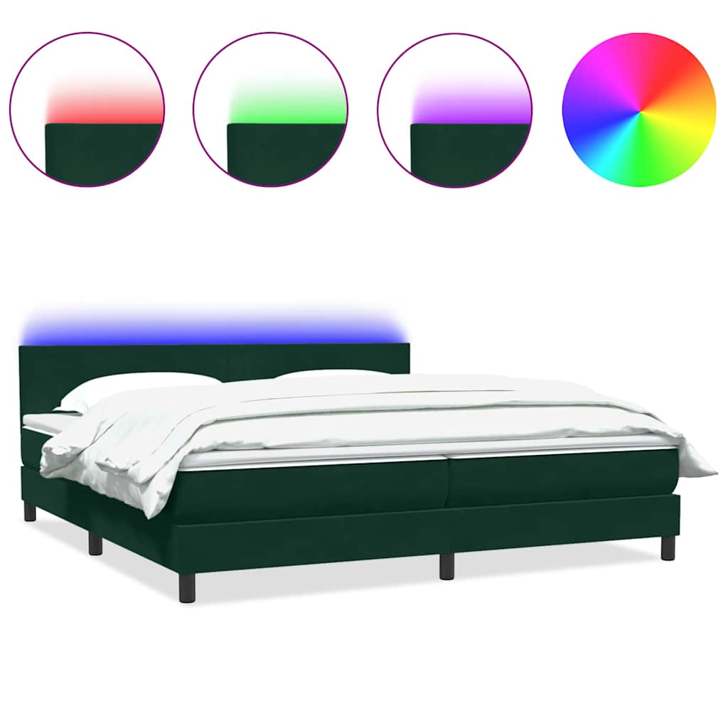 Boxspring met matras en LED fluweel donkergroen 200x220 cm – afbeelding 2