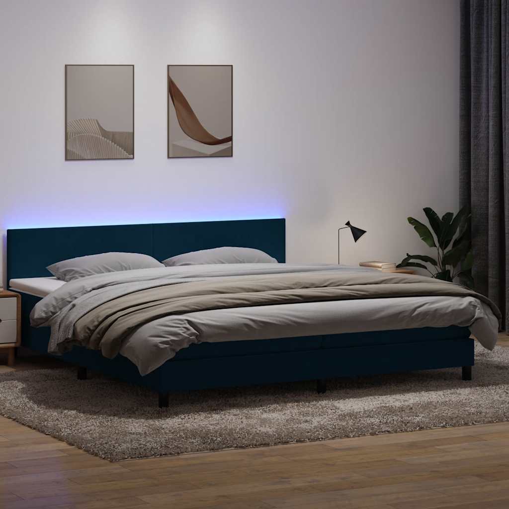 Boxspring met matras en LED fluweel donkerblauw 200x220 cm – afbeelding 1