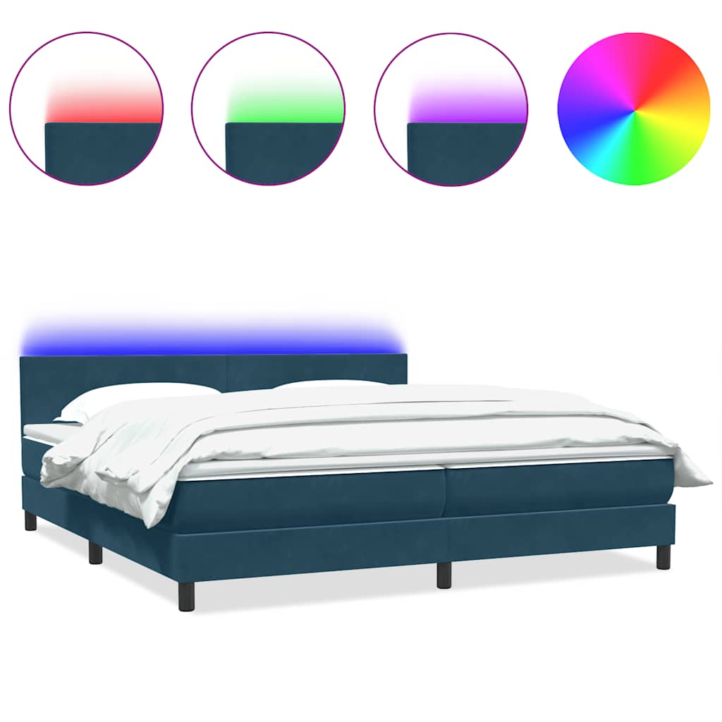 Boxspring met matras en LED fluweel donkerblauw 200x220 cm – afbeelding 2