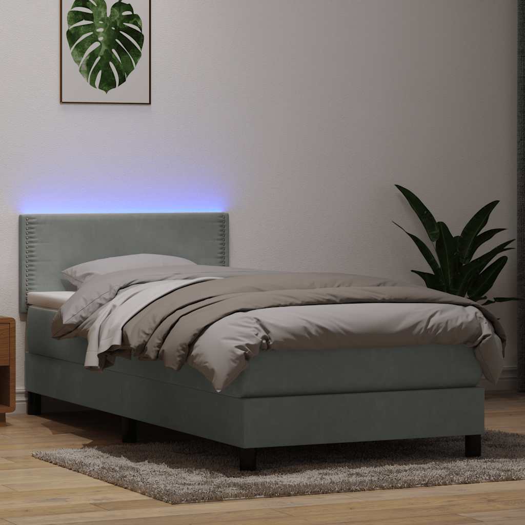 Boxspring met matras en LED fluweel lichtgrijs 80x210 cm – afbeelding 1