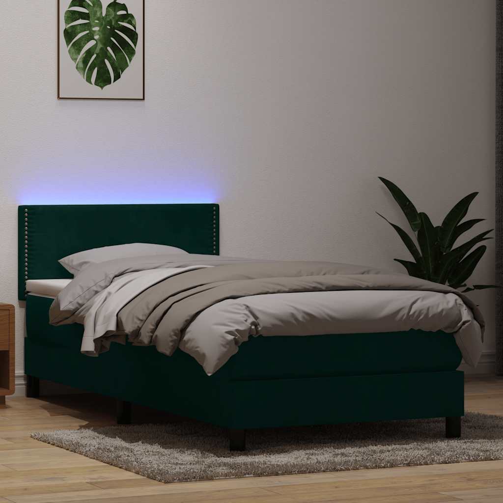 Boxspring met matras en LED fluweel donkergroen 80x210 cm – afbeelding 1