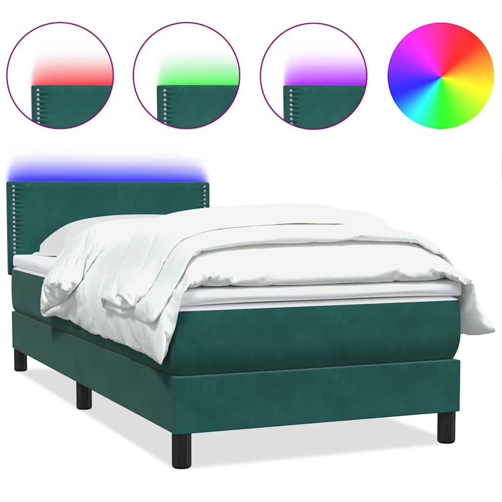Boxspring met matras en LED fluweel donkergroen 80x210 cm – afbeelding 2