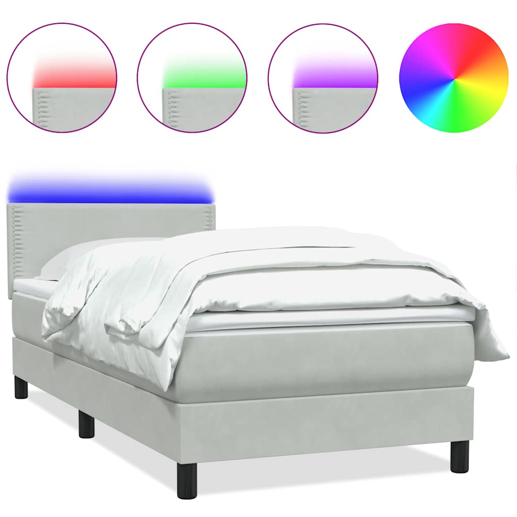 Boxspring met matras en LED fluweel lichtgrijs 100x210 cm – afbeelding 2