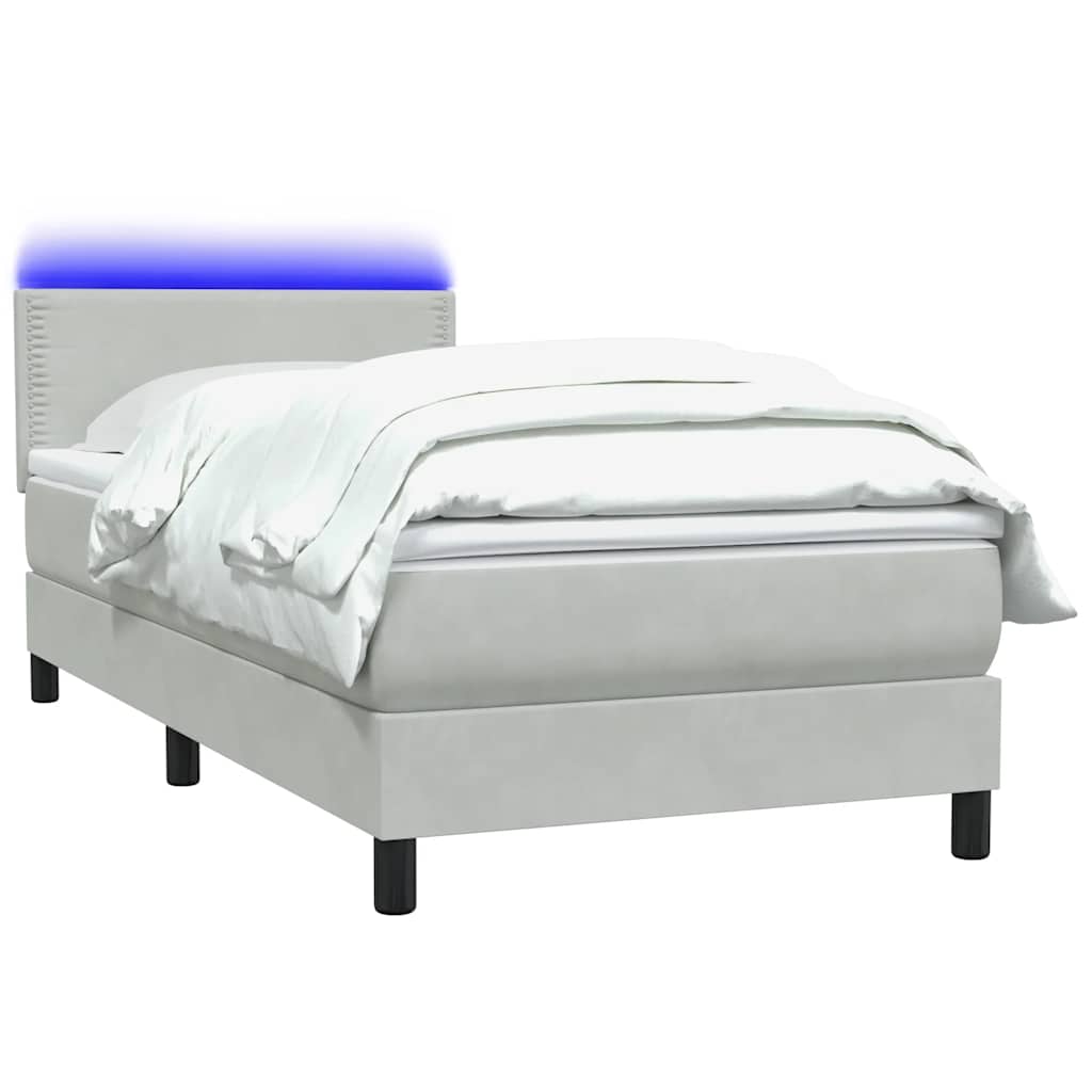 Boxspring met matras en LED fluweel lichtgrijs 100x210 cm – afbeelding 3