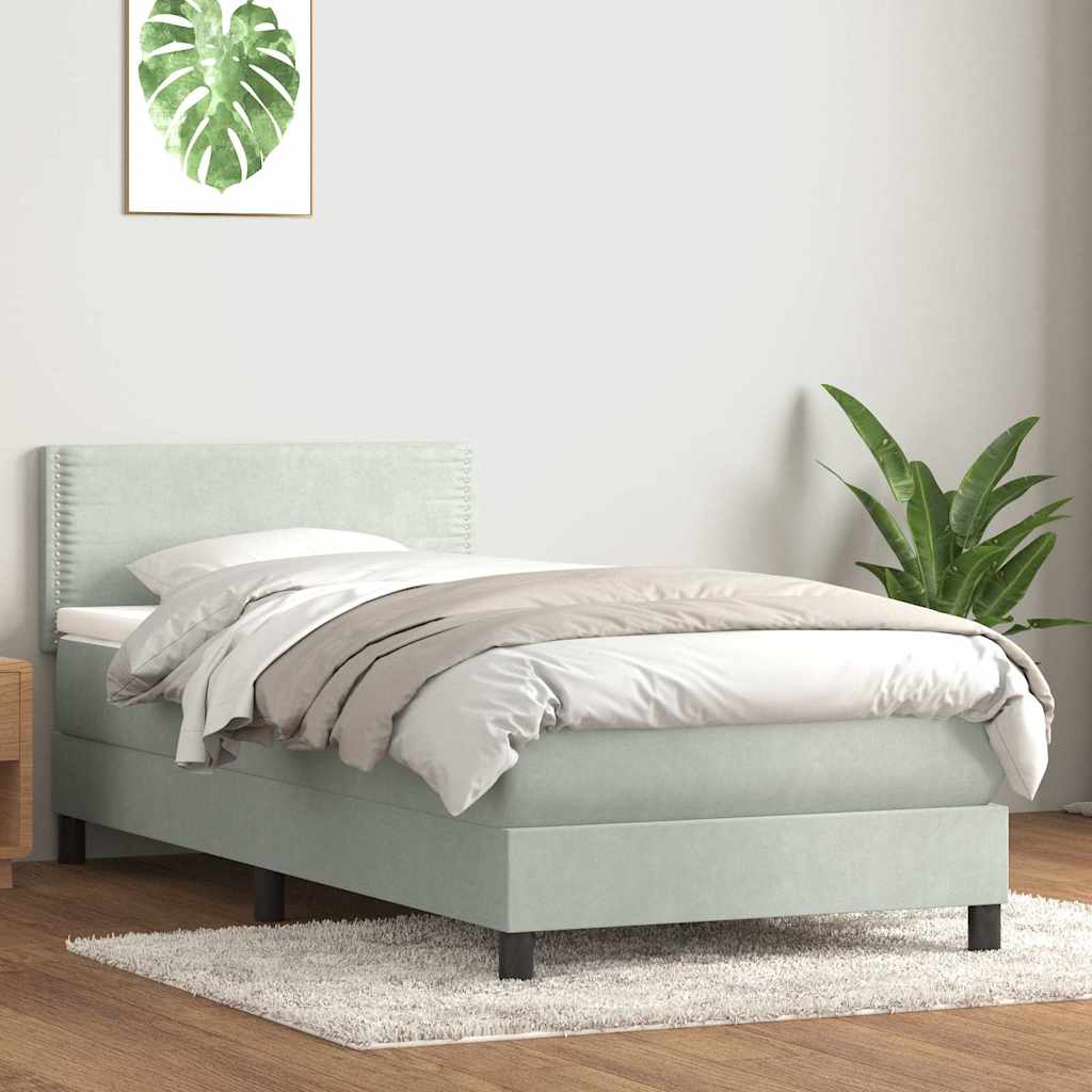 Boxspring met matras en LED fluweel lichtgrijs 100x210 cm – afbeelding 4