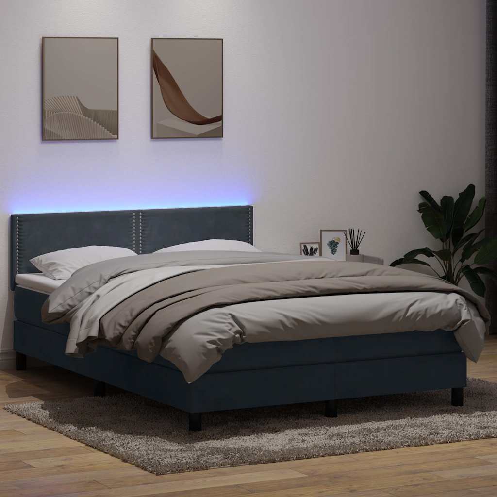 Boxspring met matras en LED fluweel donkergrijs 160x210 cm – afbeelding 1