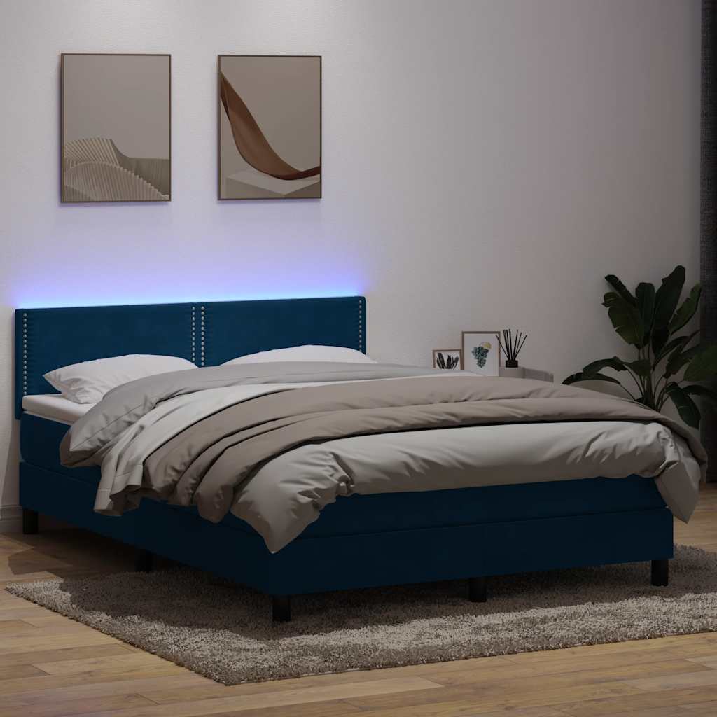 Boxspring met matras en LED fluweel donkerblauw 160x210 cm – afbeelding 1