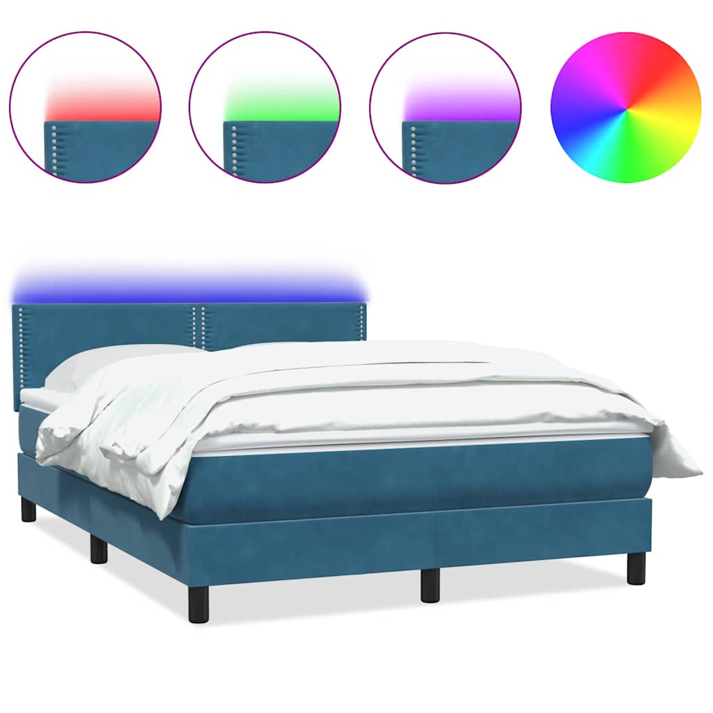 Boxspring met matras en LED fluweel donkerblauw 160x210 cm – afbeelding 2