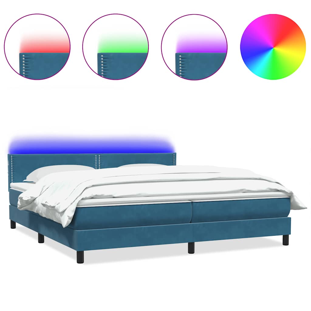 Boxspring met matras en LED fluweel donkerblauw 180x210 cm – afbeelding 2
