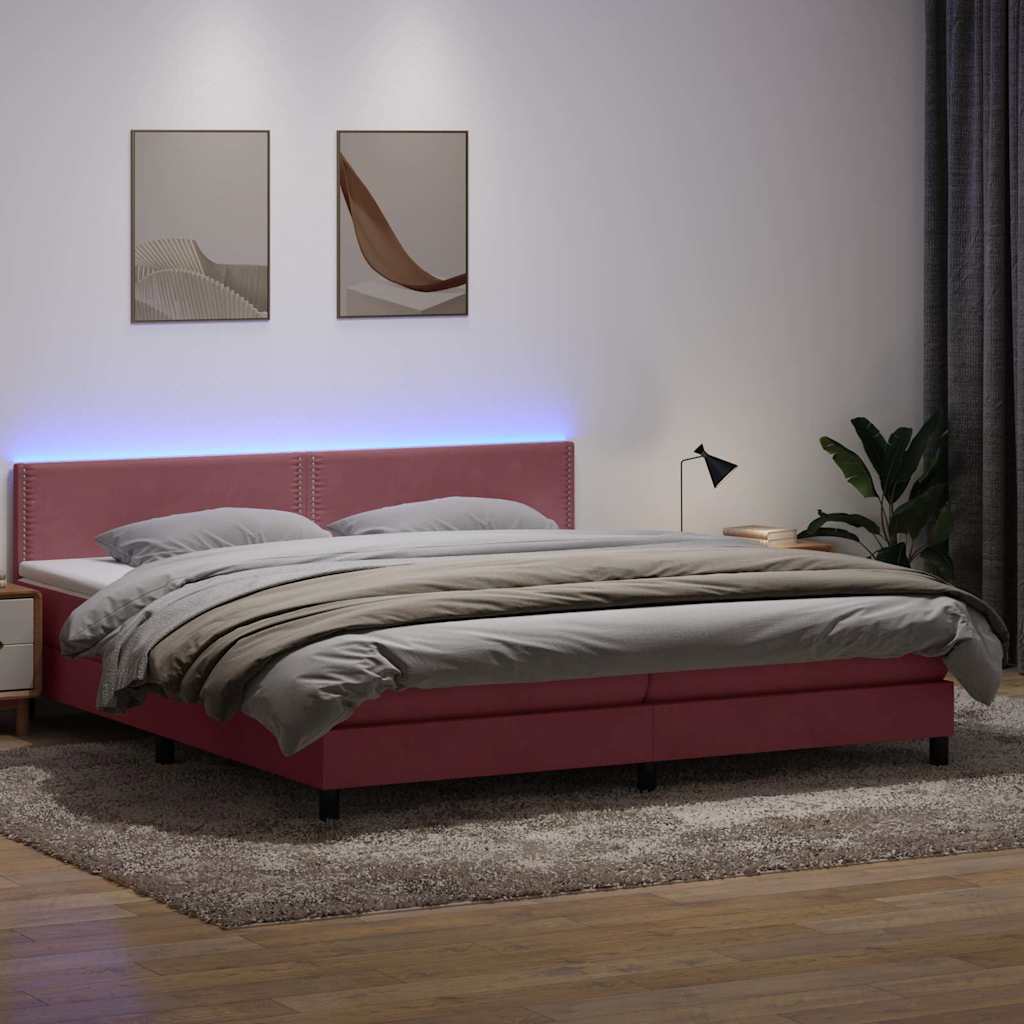 Boxspring met matras en LED fluweel roze 180x210 cm – afbeelding 1