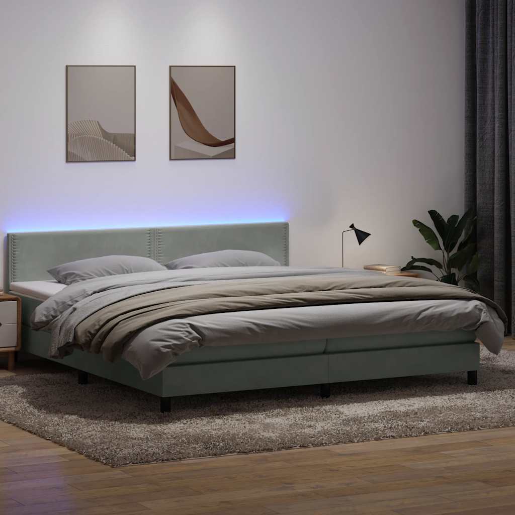 Boxspring met matras en LED fluweel lichtgrijs 200x210 cm – afbeelding 1