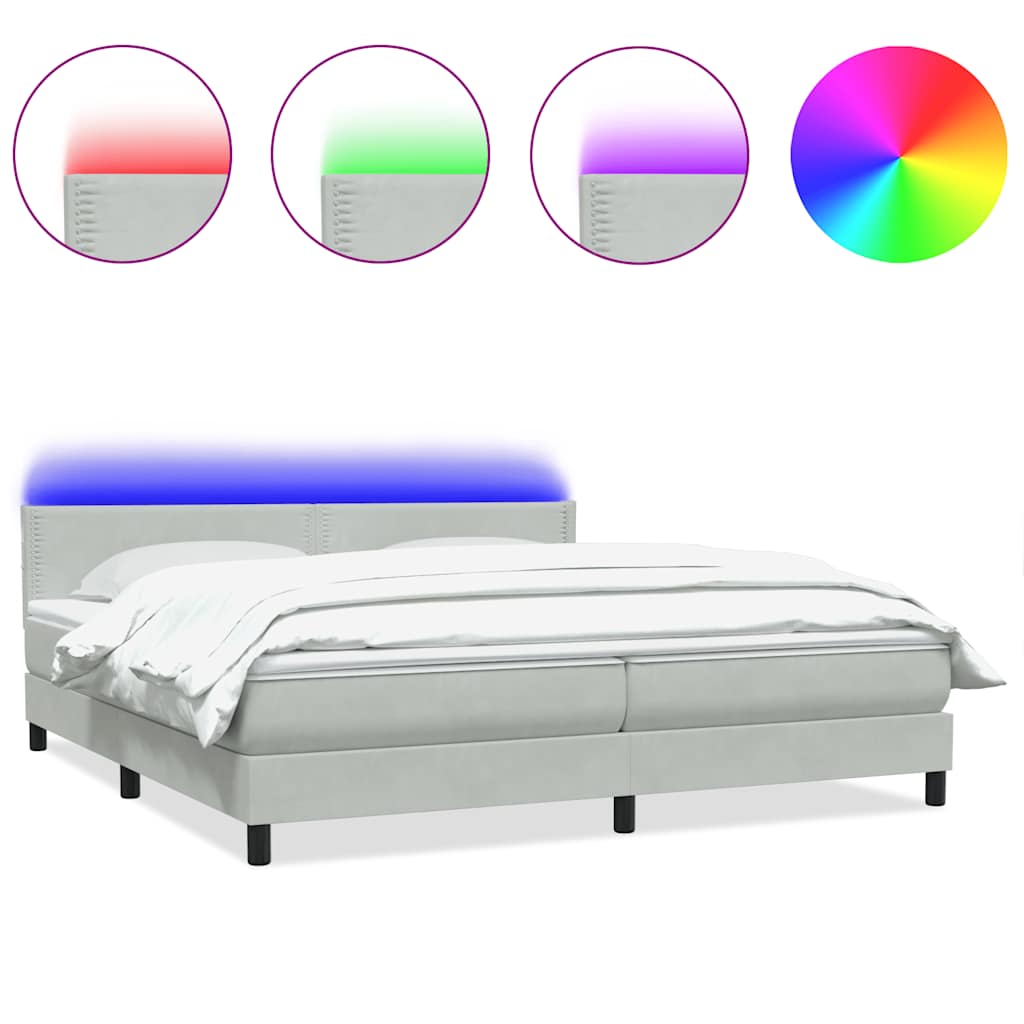 Boxspring met matras en LED fluweel lichtgrijs 200x210 cm – afbeelding 2