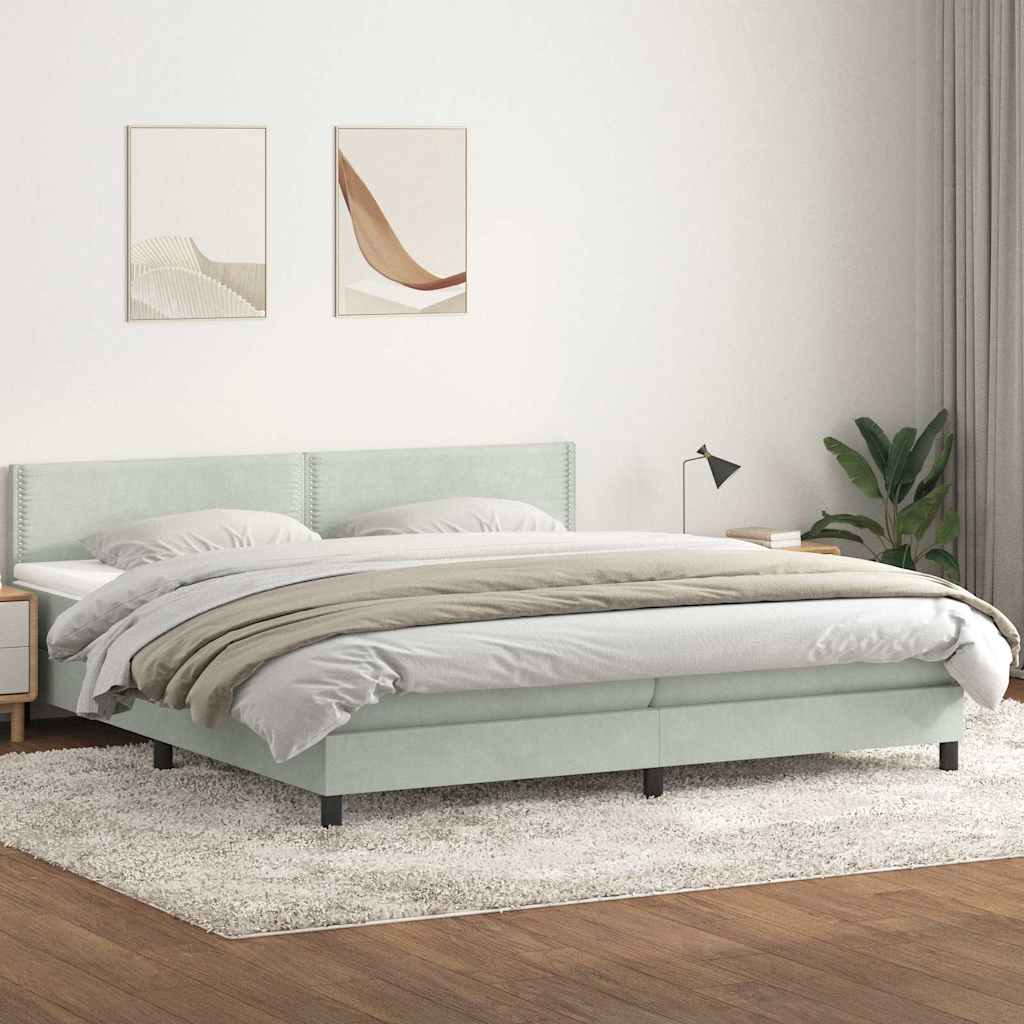 Boxspring met matras en LED fluweel lichtgrijs 200x210 cm – afbeelding 4