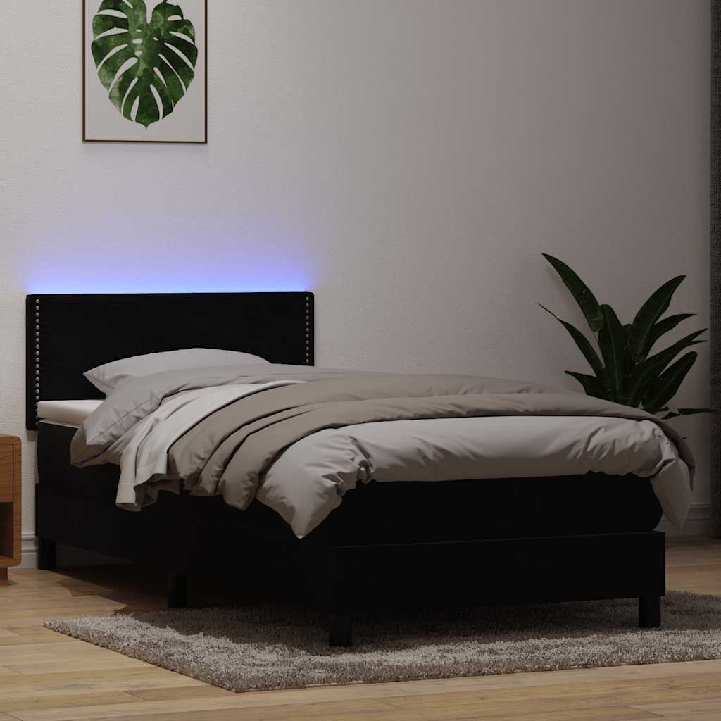 Boxspring met matras en LED fluweel zwart 100x220 cm – afbeelding 1