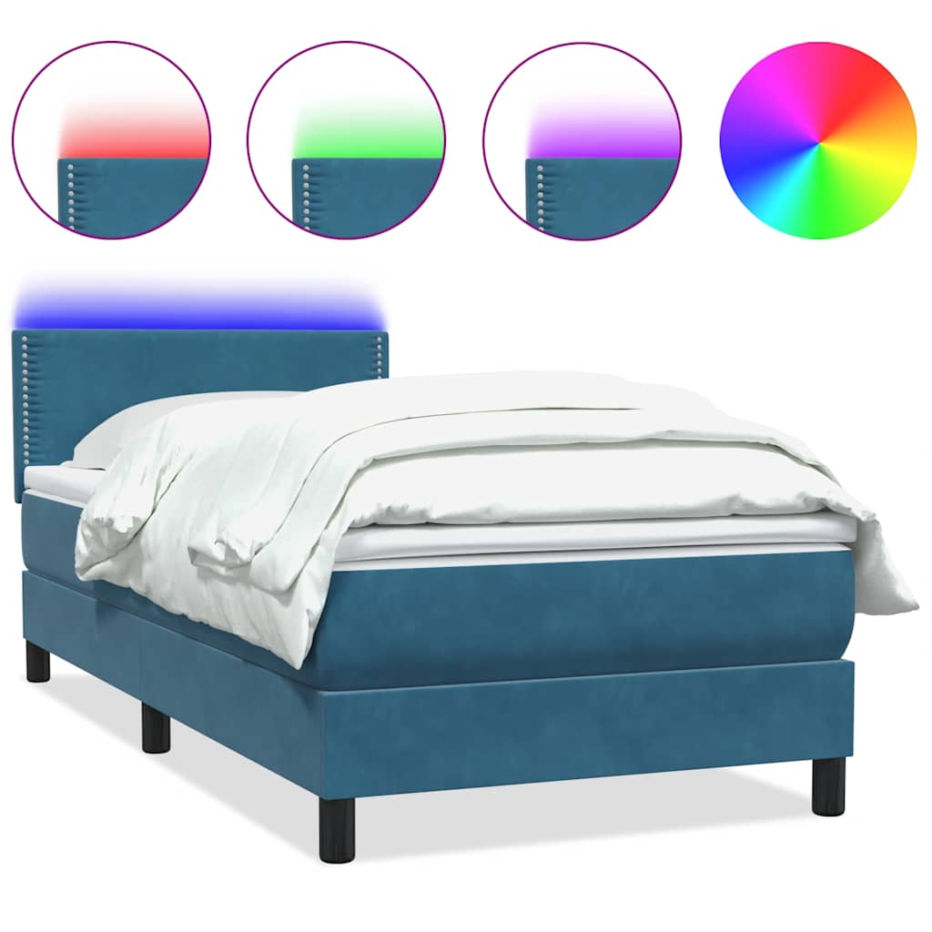 Boxspring met matras en LED fluweel donkerblauw 100x220 cm – afbeelding 2