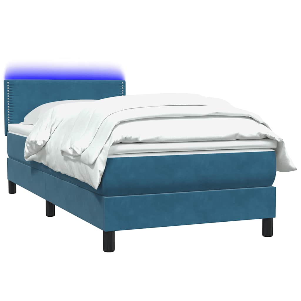 Boxspring met matras en LED fluweel donkerblauw 100x220 cm – afbeelding 3