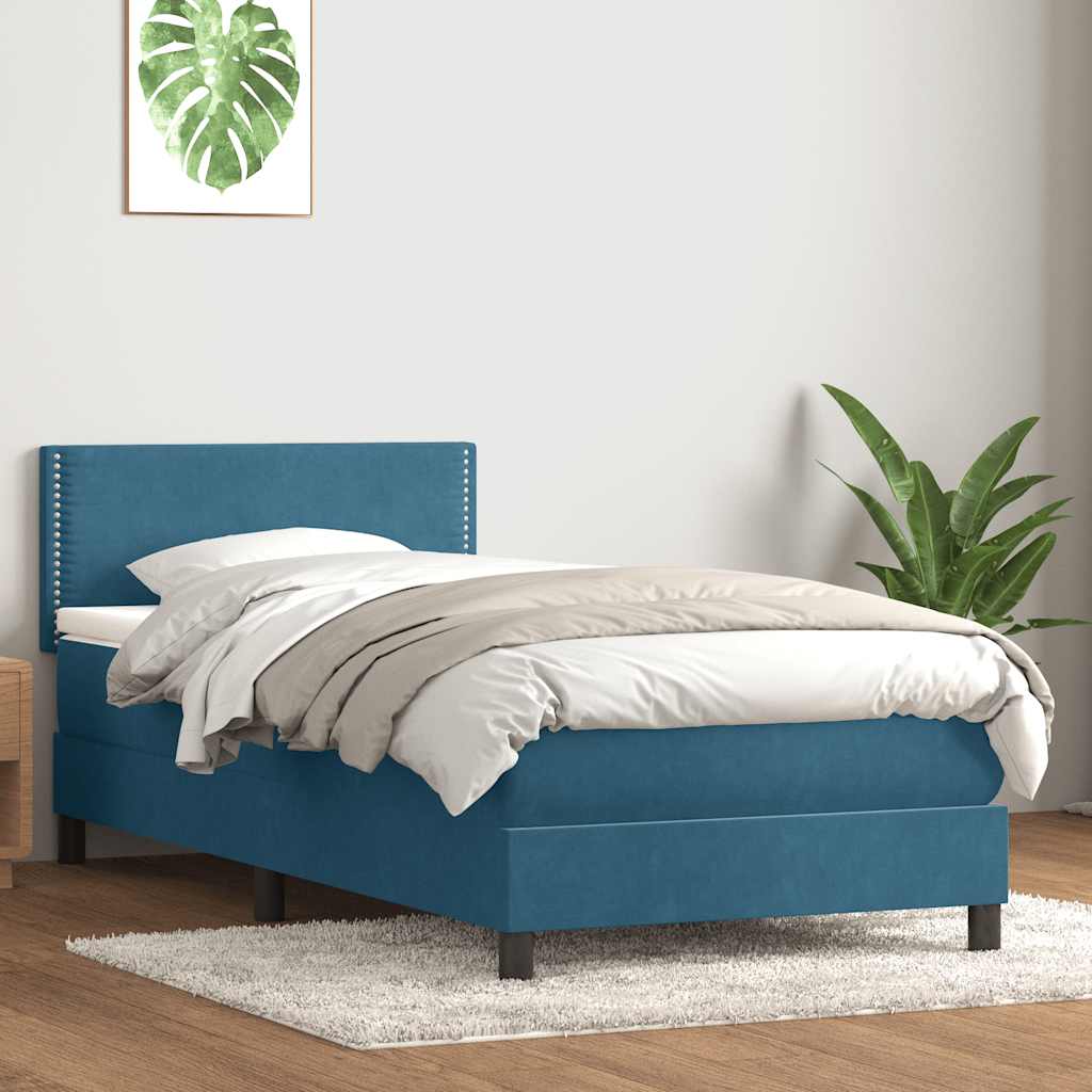 Boxspring met matras en LED fluweel donkerblauw 100x220 cm – afbeelding 4