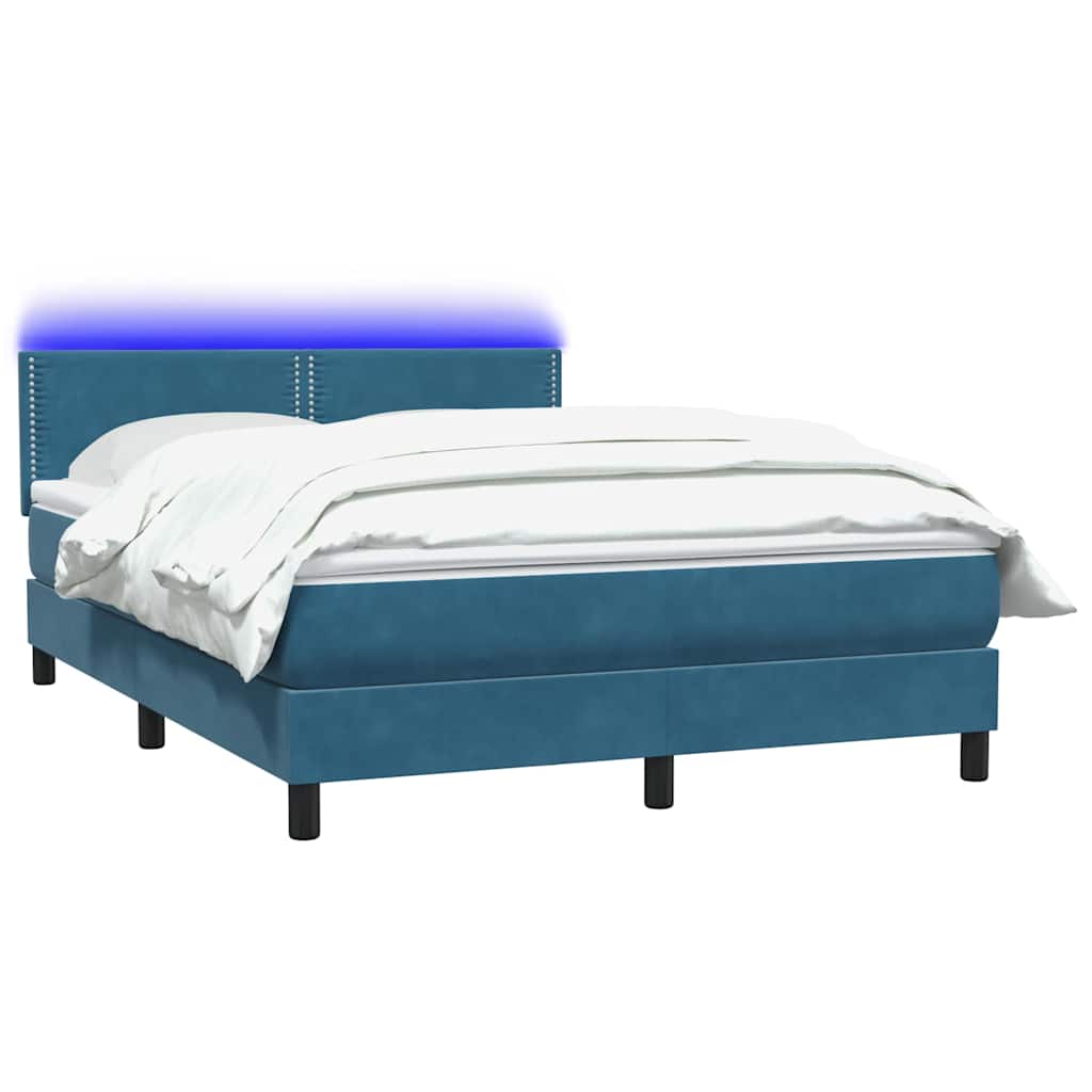 Boxspring met matras en LED fluweel donkerblauw 160x220 cm – afbeelding 3