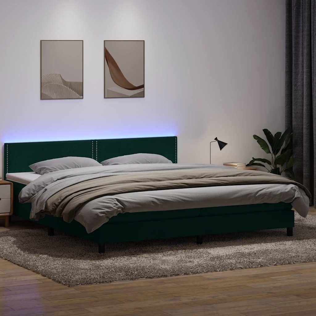 Boxspring met matras en LED fluweel donkergroen 180x220 cm – afbeelding 1