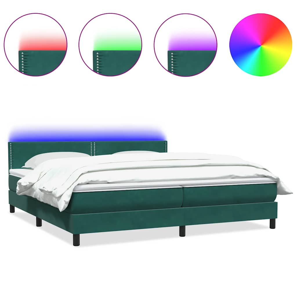 Boxspring met matras en LED fluweel donkergroen 200x220 cm – afbeelding 2