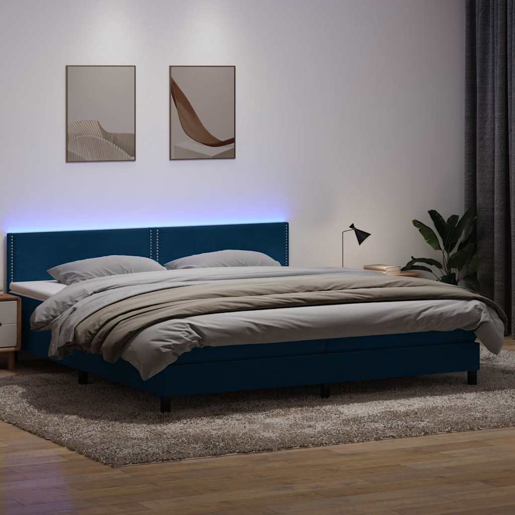 Boxspring met matras en LED fluweel donkerblauw 200x220 cm – afbeelding 1