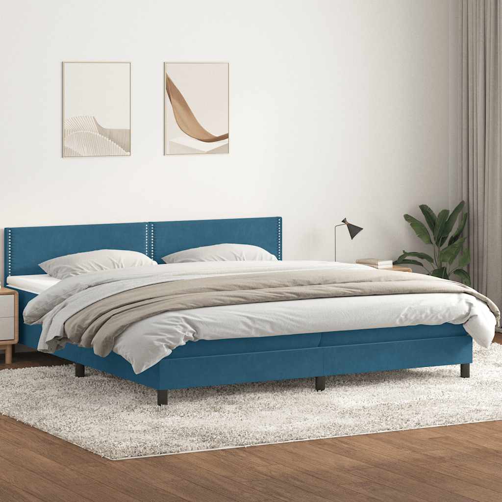 Boxspring met matras en LED fluweel donkerblauw 200x220 cm – afbeelding 4