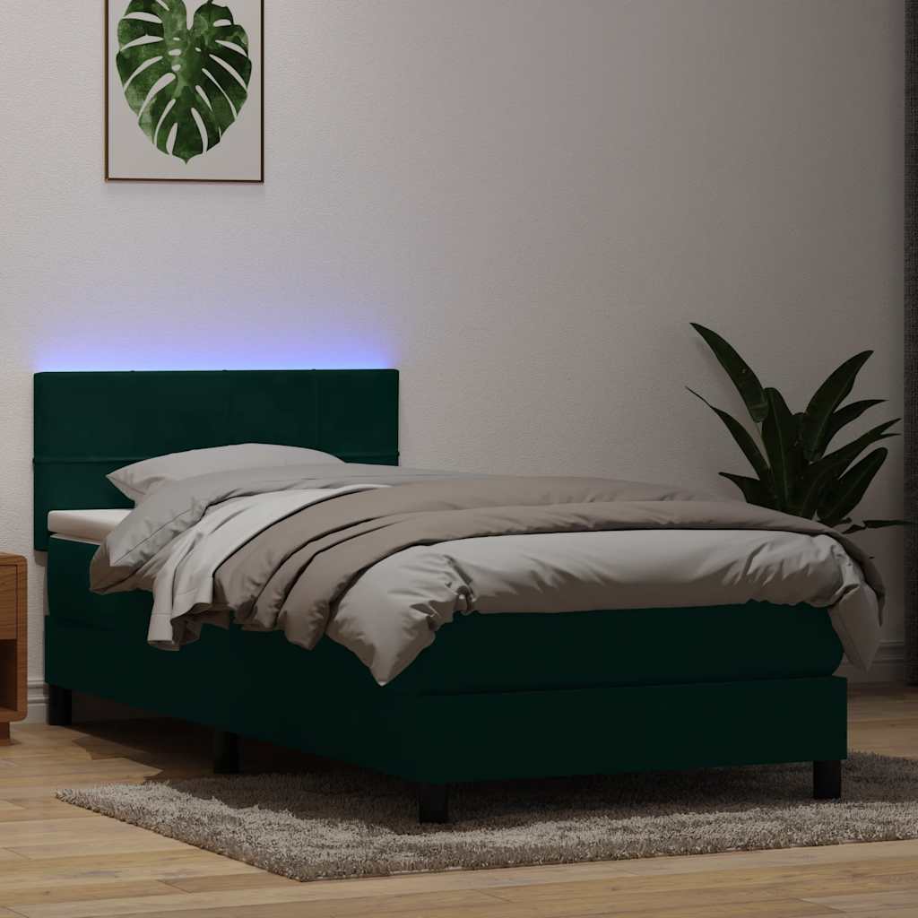 Boxspring met matras en LED fluweel donkergroen 80x210 cm – afbeelding 1