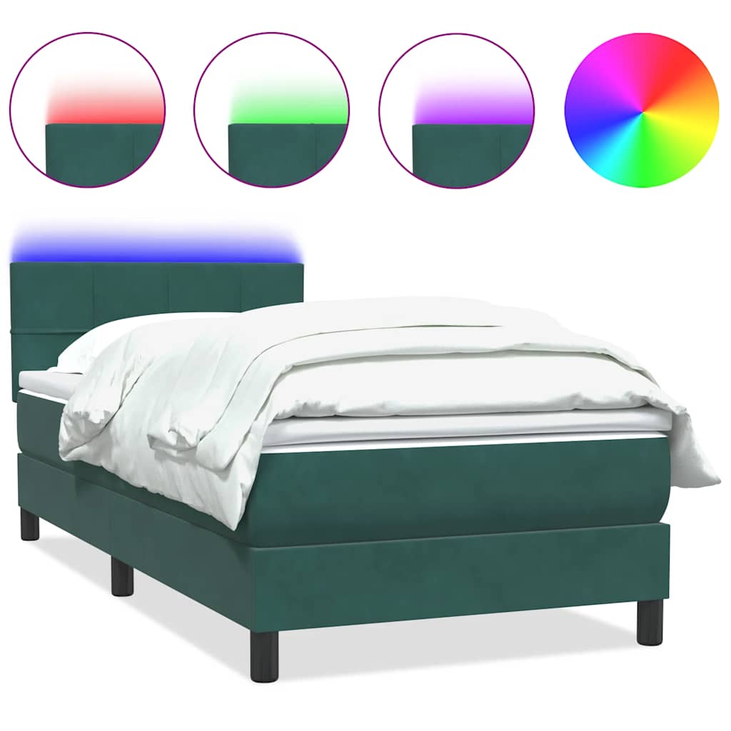 Boxspring met matras en LED fluweel donkergroen 80x210 cm – afbeelding 2