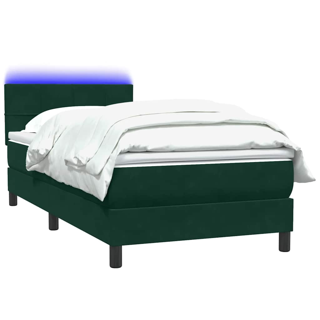 Boxspring met matras en LED fluweel donkergroen 90x210 cm – afbeelding 3