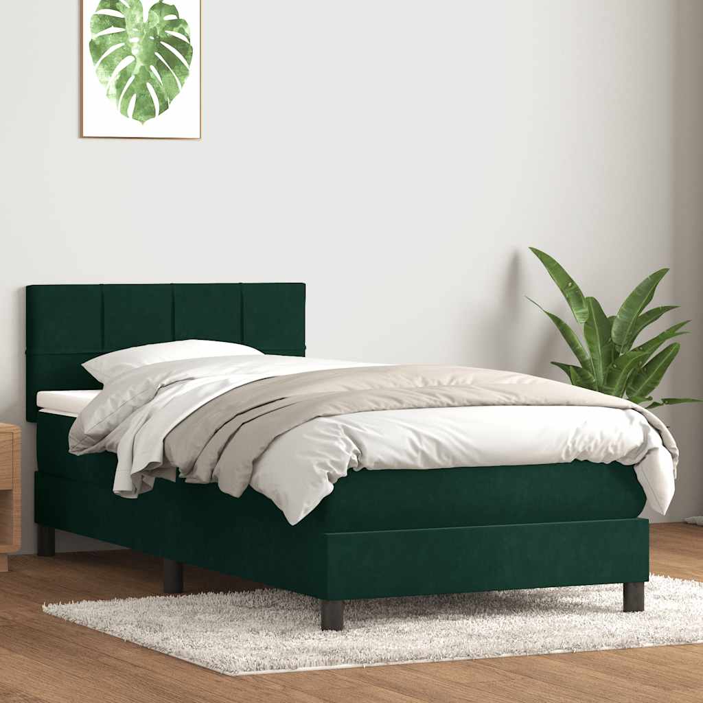 Boxspring met matras en LED fluweel donkergroen 90x210 cm – afbeelding 4