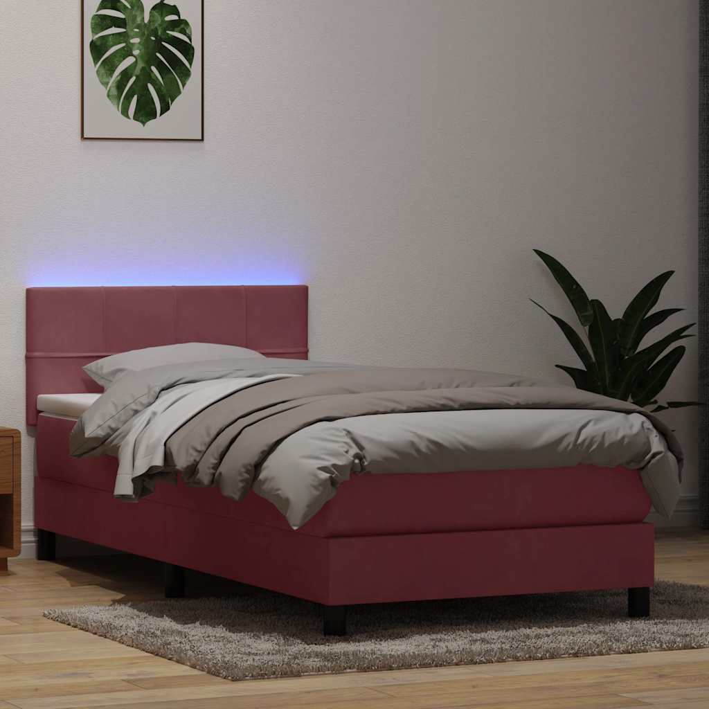 Boxspring met matras en LED fluweel roze 90x210 cm – afbeelding 1