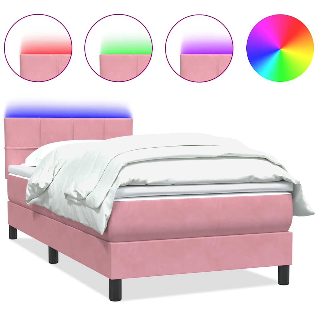 Boxspring met matras en LED fluweel roze 90x210 cm – afbeelding 2
