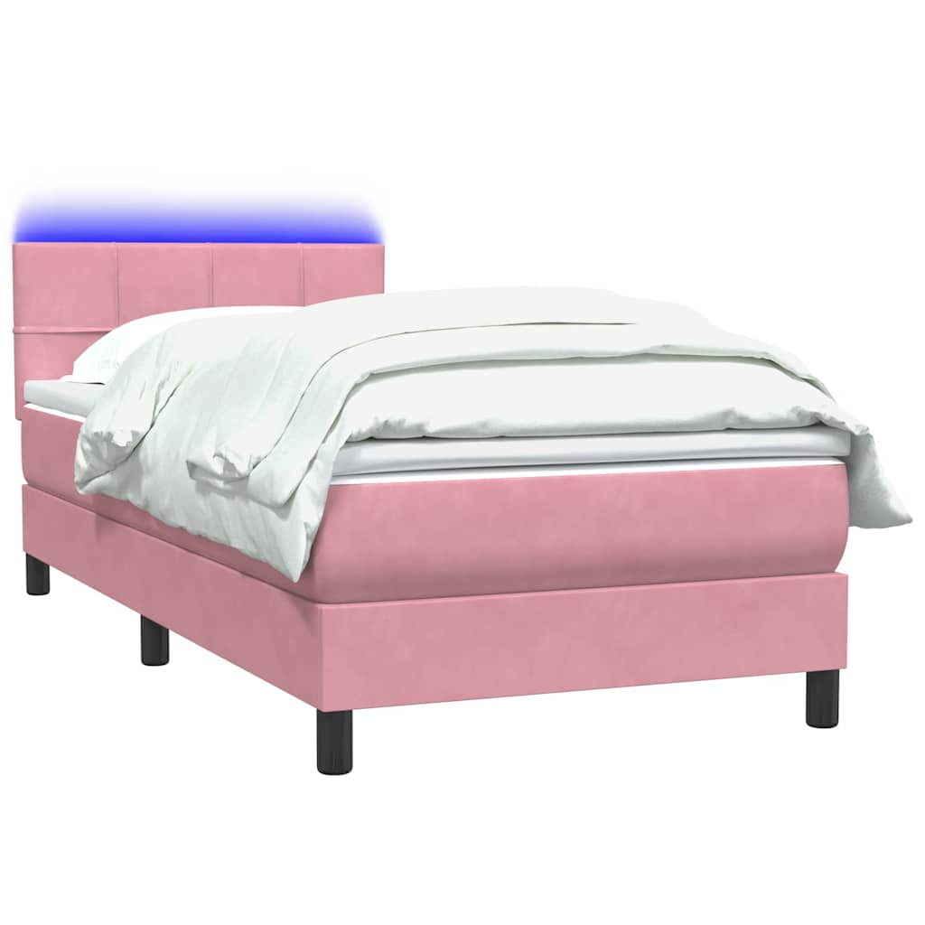 Boxspring met matras en LED fluweel roze 90x210 cm – afbeelding 3