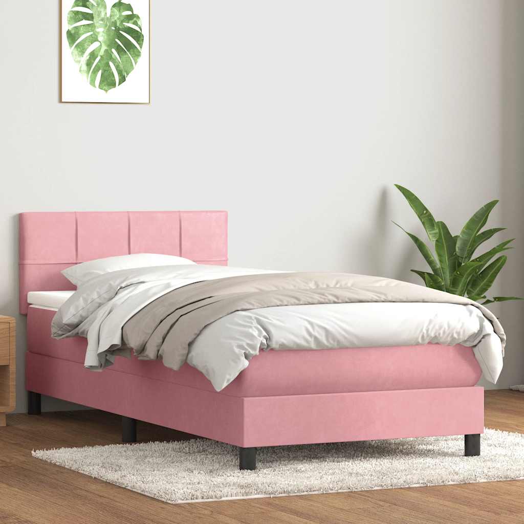 Boxspring met matras en LED fluweel roze 90x210 cm – afbeelding 4